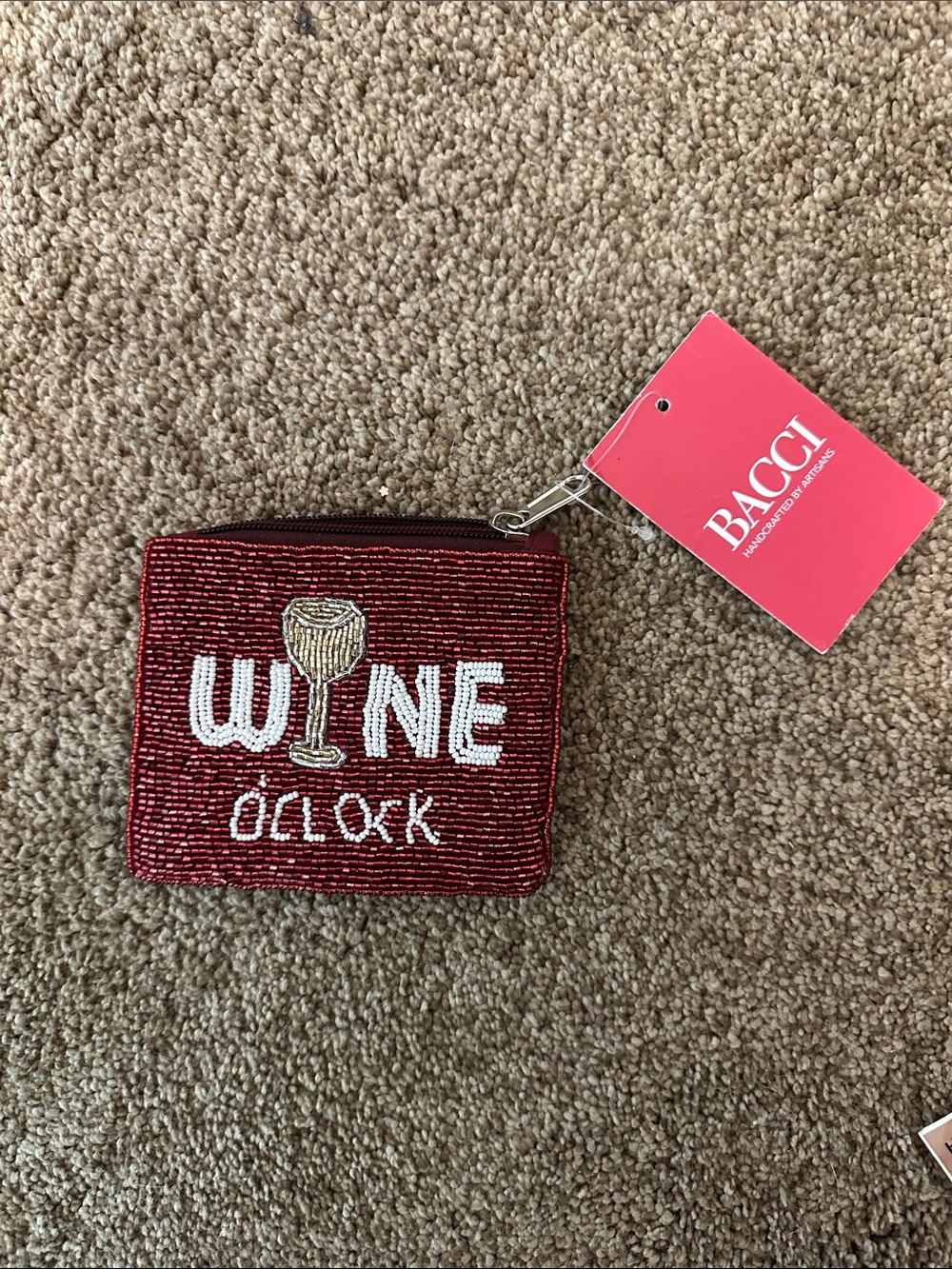 BACCI Red Beaded 'Wine O'Clock' Zip Coin Pouch